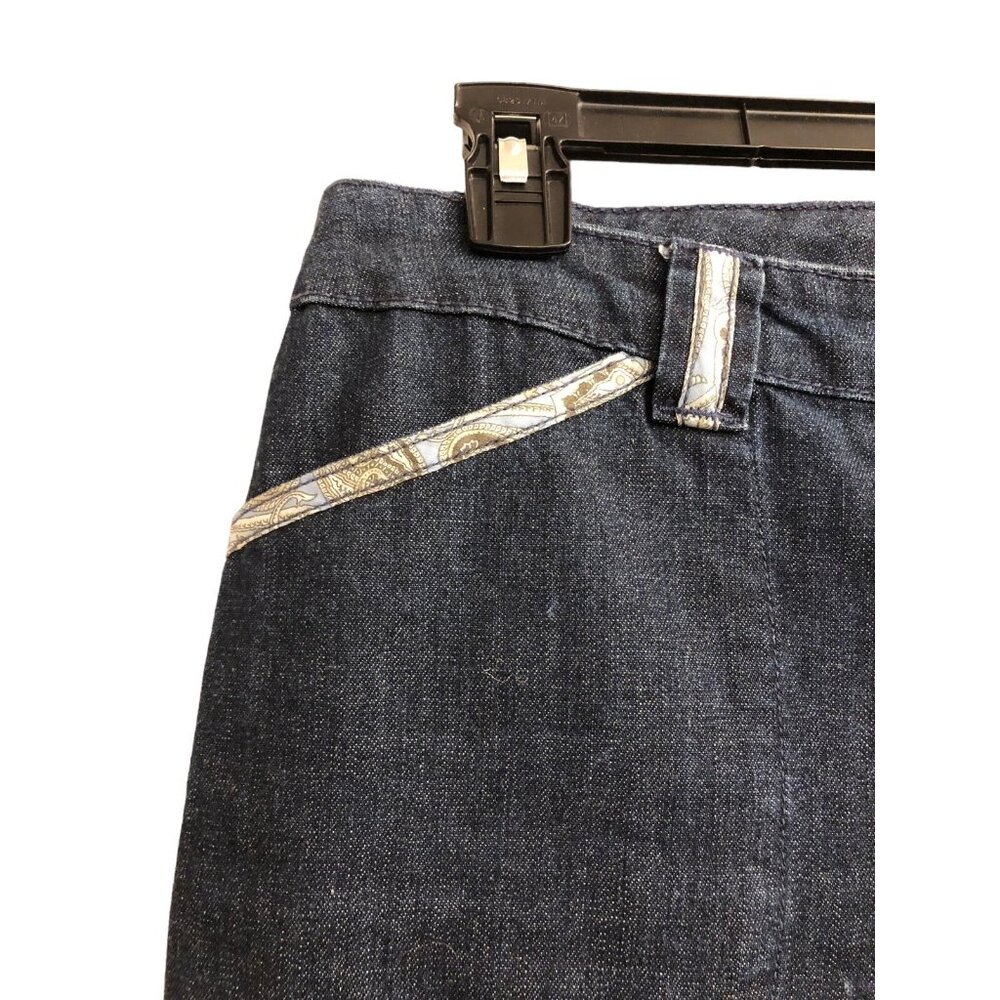 VTG Tommy Hilfiger‎ Womens Y2K Dark Wash Wide Leg Jeans Paisley Detailing Size 8 - Picture 3 of 8